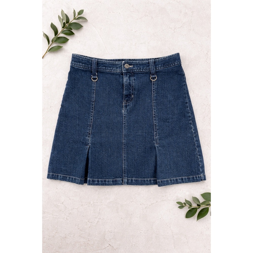 i.e. relaxed Denim Skirt Womens 6P Blue Petite Pleated Kick Slit Casual